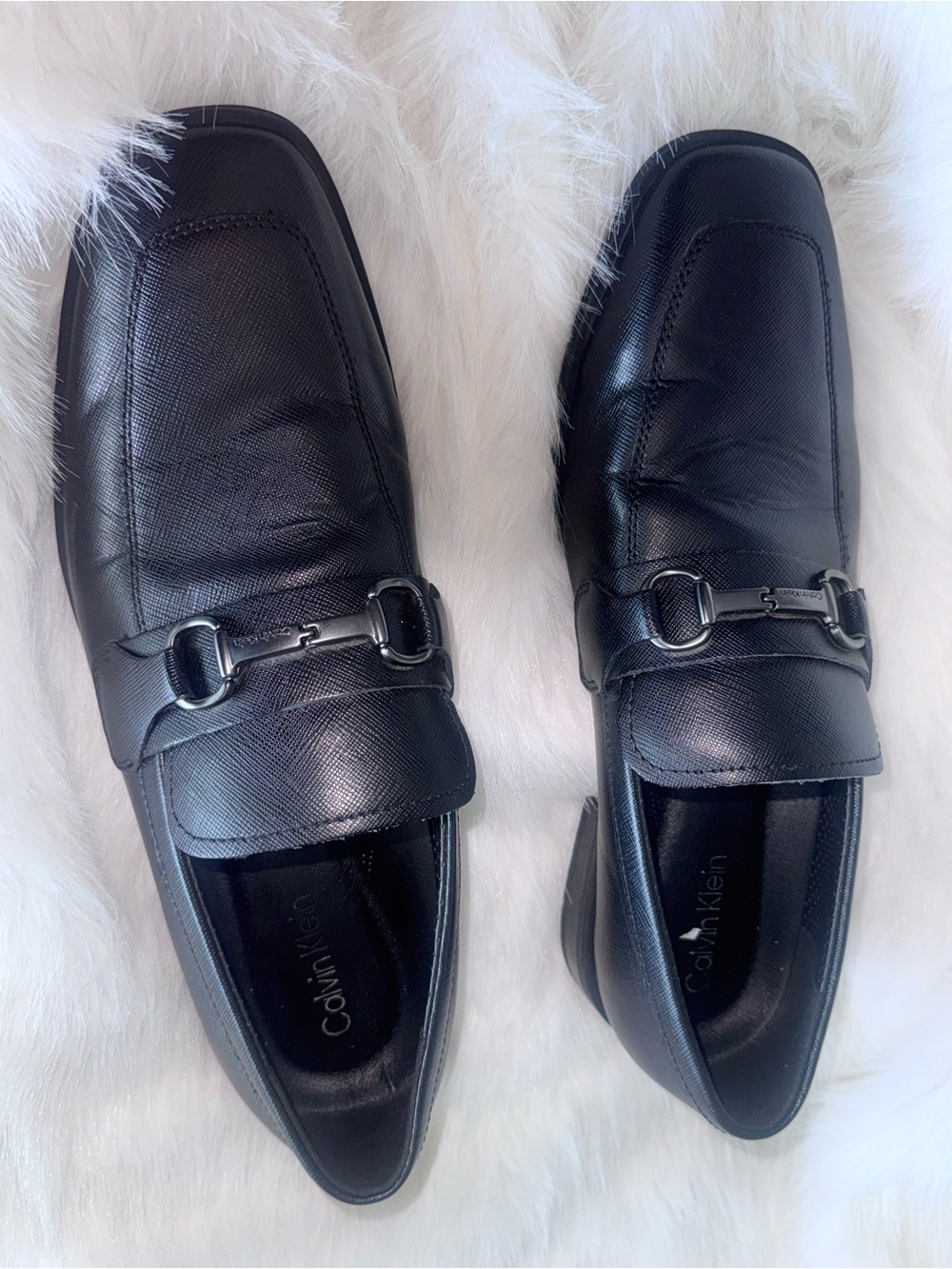 Calvin Klein Men’s Black Leather Bit-Detail Slip-Ons